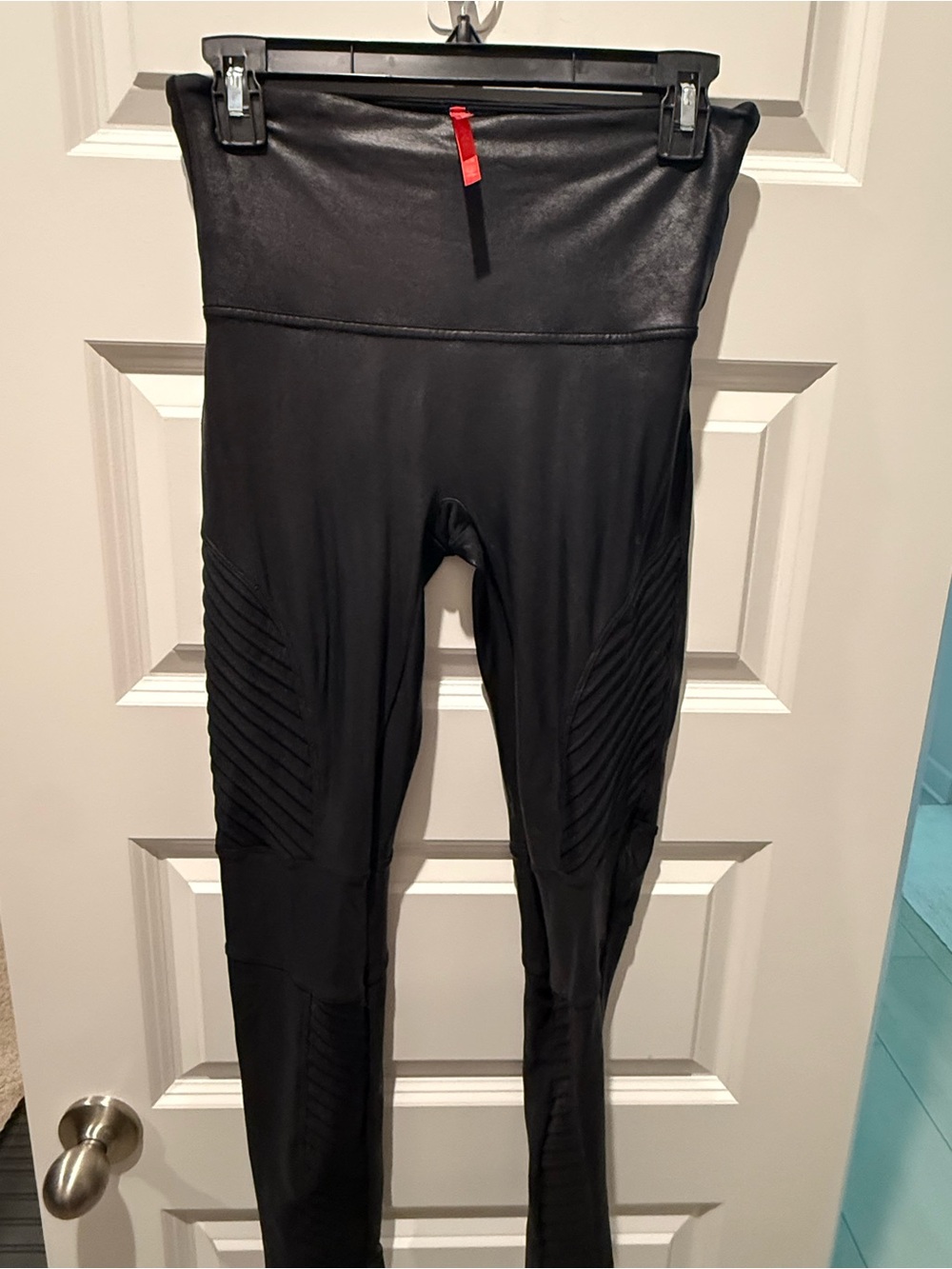 SPANX Black High-Waist Faux-Leather Moto Leggings